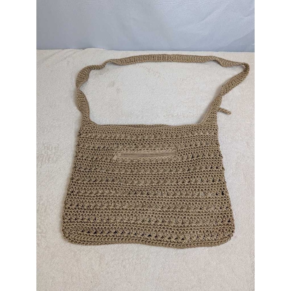 Crochet Crossbody Bag Boho Knit Textured Shoulder Bag Tan Neutral Artisan